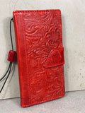 Handmade Leather Google Pixel Wallet Case: Vintage Red Art