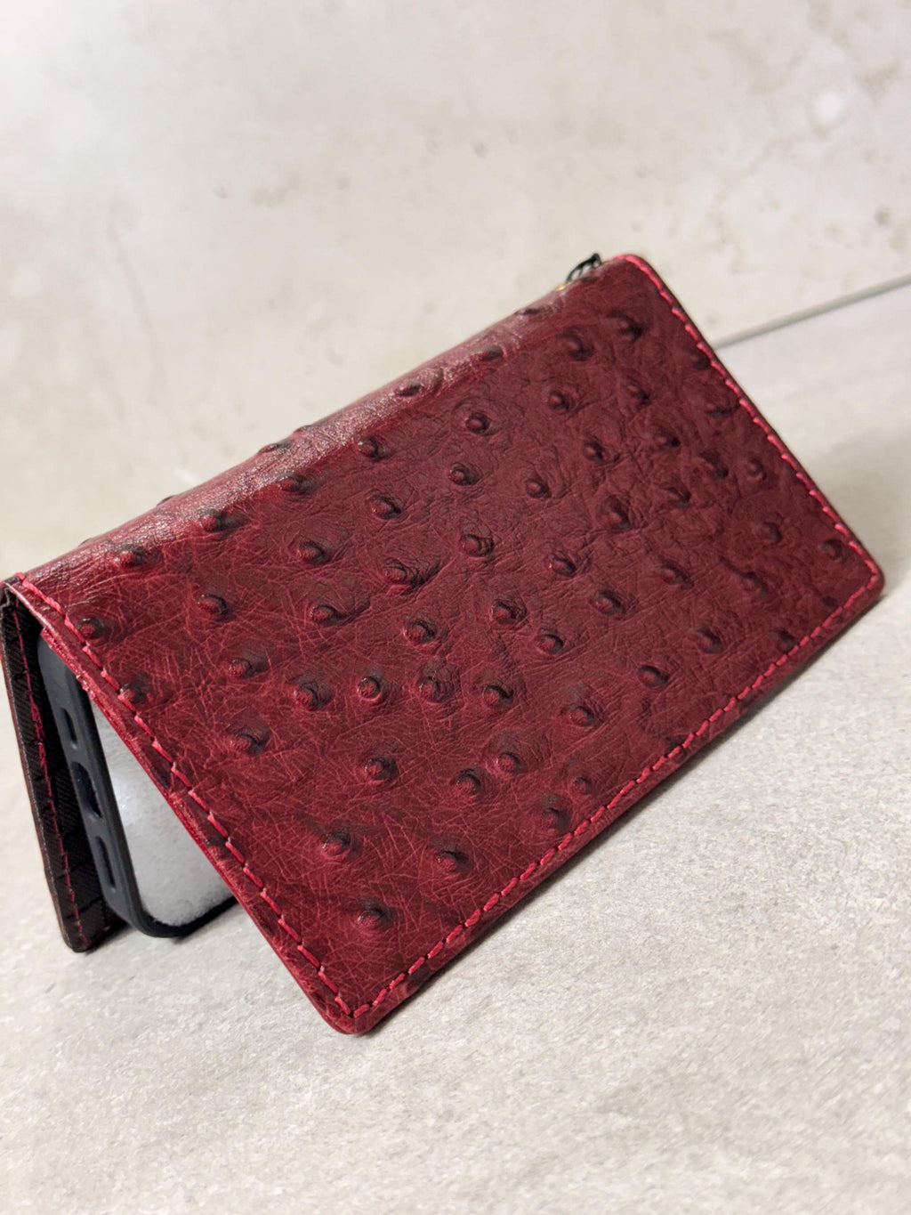 Handmade Leather Wallet Case for Galaxy Z Fold 2/3/4/5/6/7 -  Ostrich Art Design