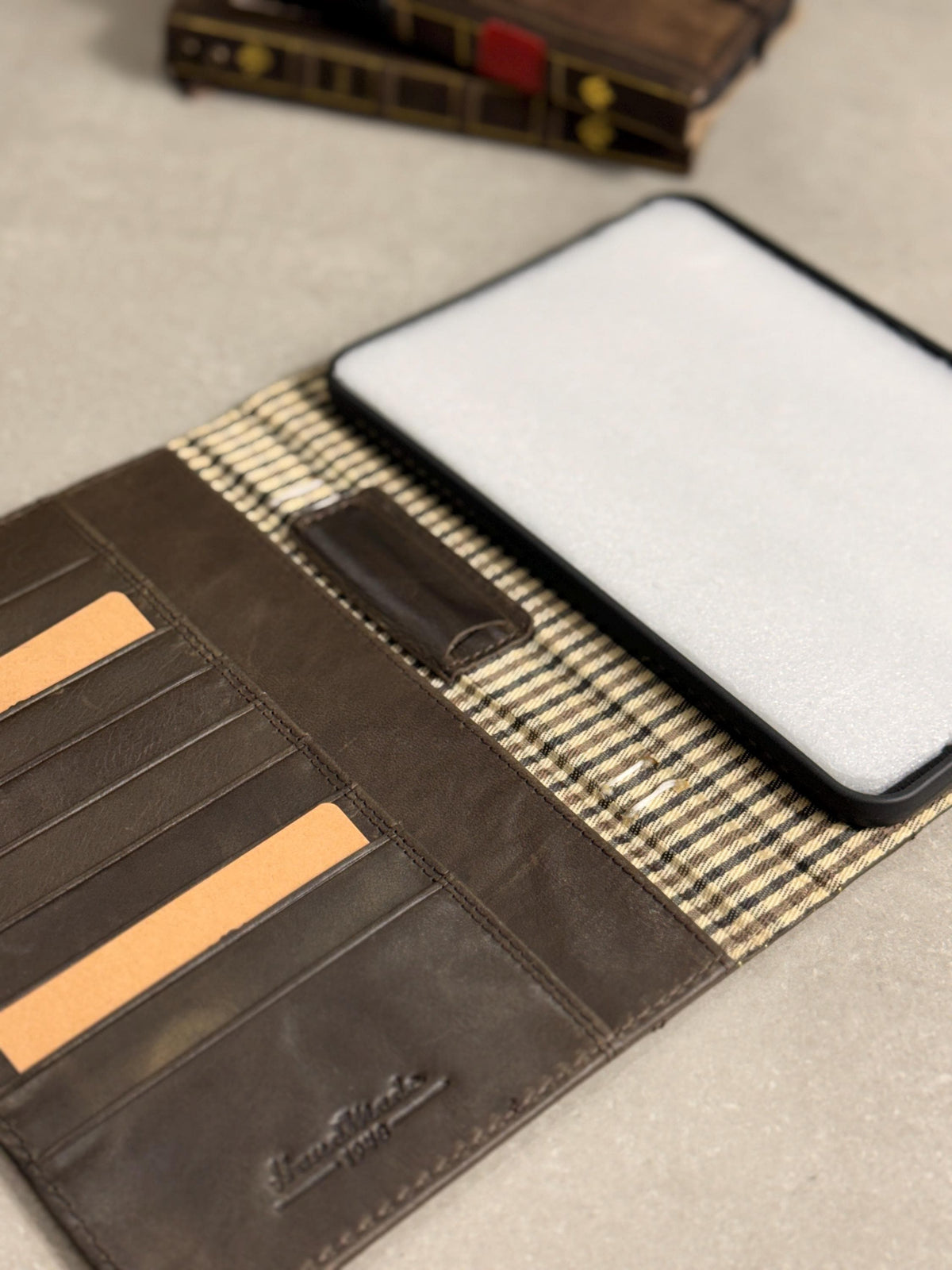 Handmade Leather iPad Cover, Book Style Case with Pen Holder