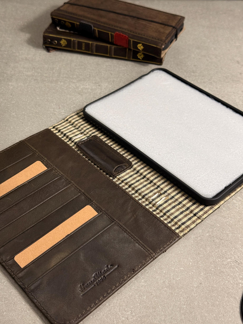 Handmade Leather iPad Cover, Book Style Case with Pen Holder