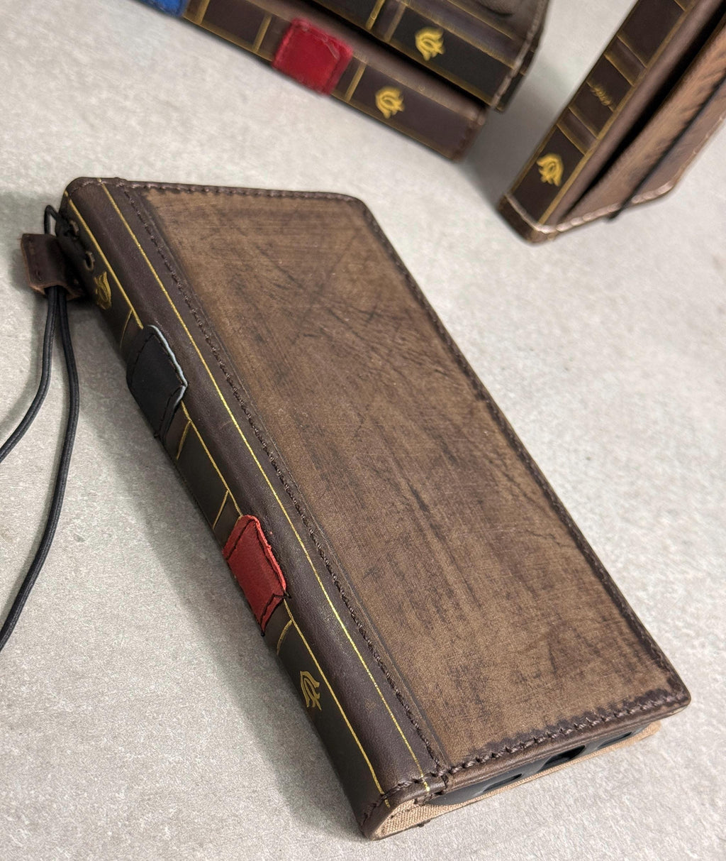 Genuine Leather Wallet Case for Google Pixel: Vintage Book Design