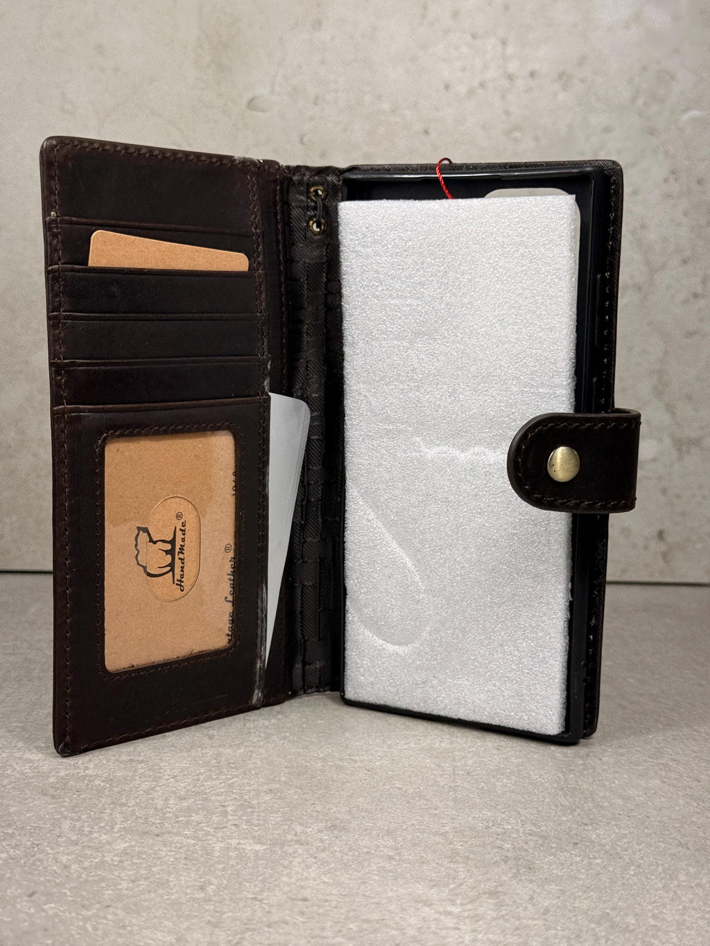 Genuine Leather Wallet Case: Vintage Book Style, Card Slots Motorola