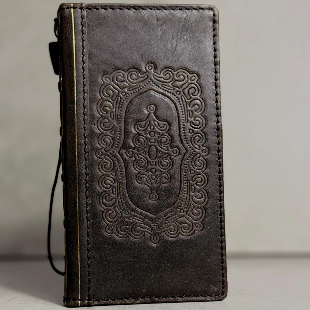 Handmade Leather Wallet Case: Floral Book Design for Galaxy S26/S22/S23/S24/S25