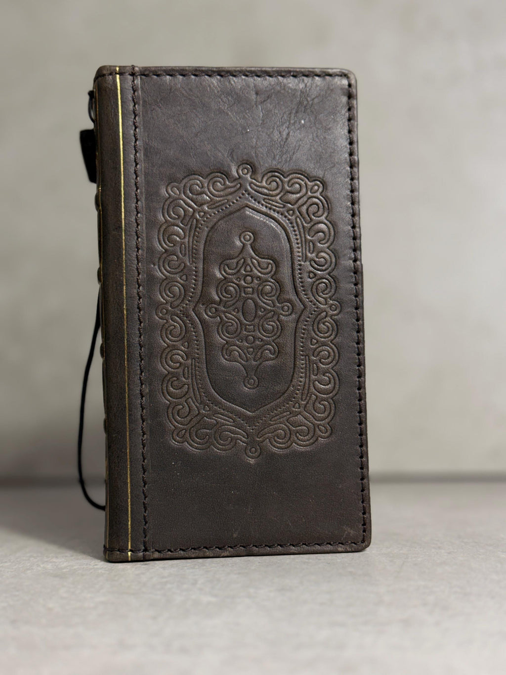 Embossed Leather iPhone Wallet : Vintage Book Style - iPhone 8 to 17 Pro Max