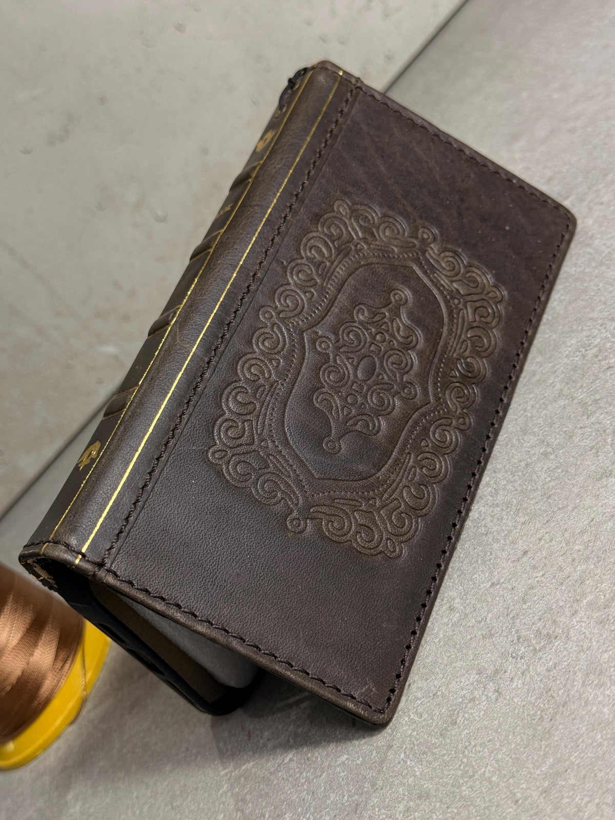 Embossed Leather iPhone Wallet : Vintage Book Style - iPhone 8 to 17 Pro Max