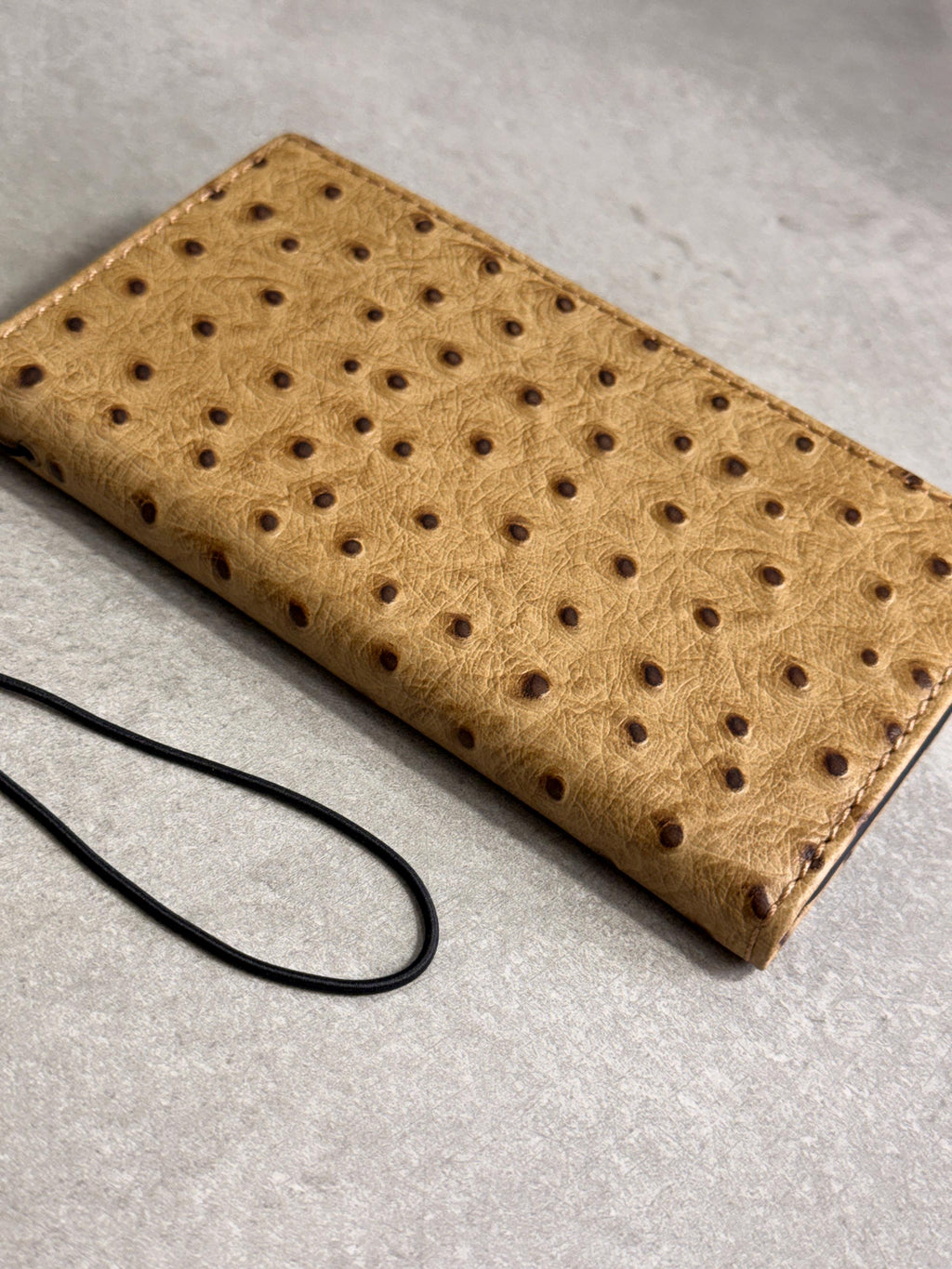 Handmade Ostrich Pattern Leather iPhone Case: Vintage Book Style Wallet