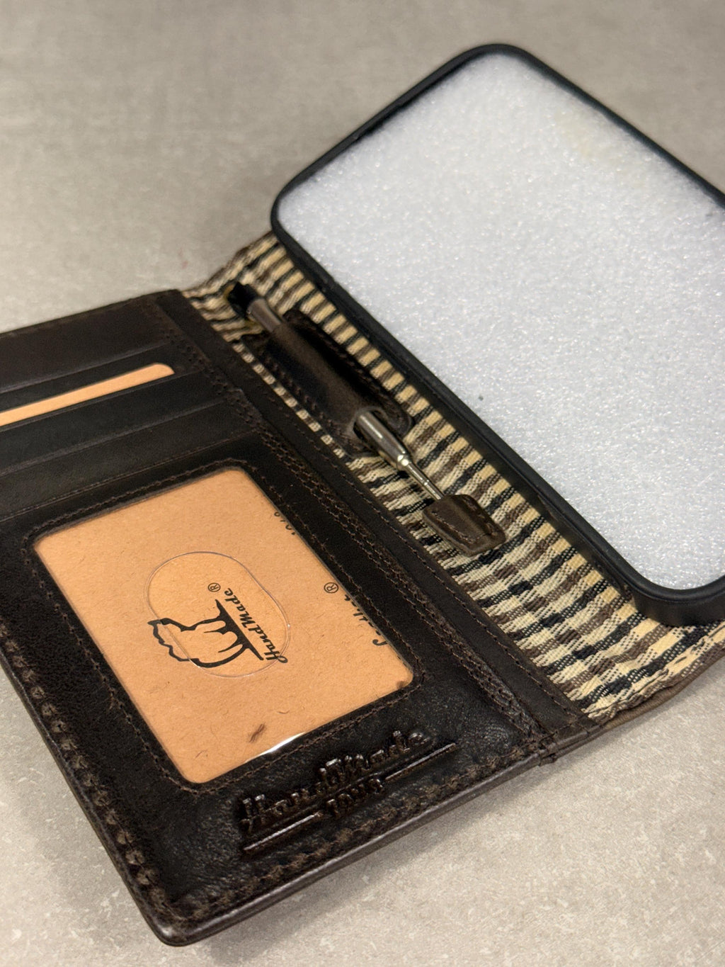 Handmade Full Grain Leather iPhone Case: Vintage Book Style, ID Window, Card Slots