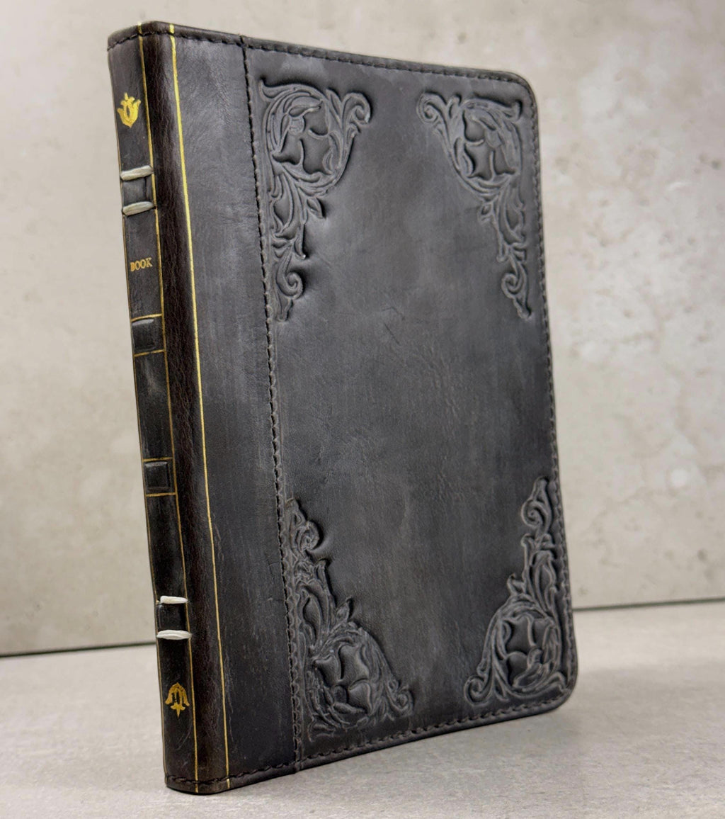Handmade Leather iPad Cover, Book Style Case with Pen Holder stone polished