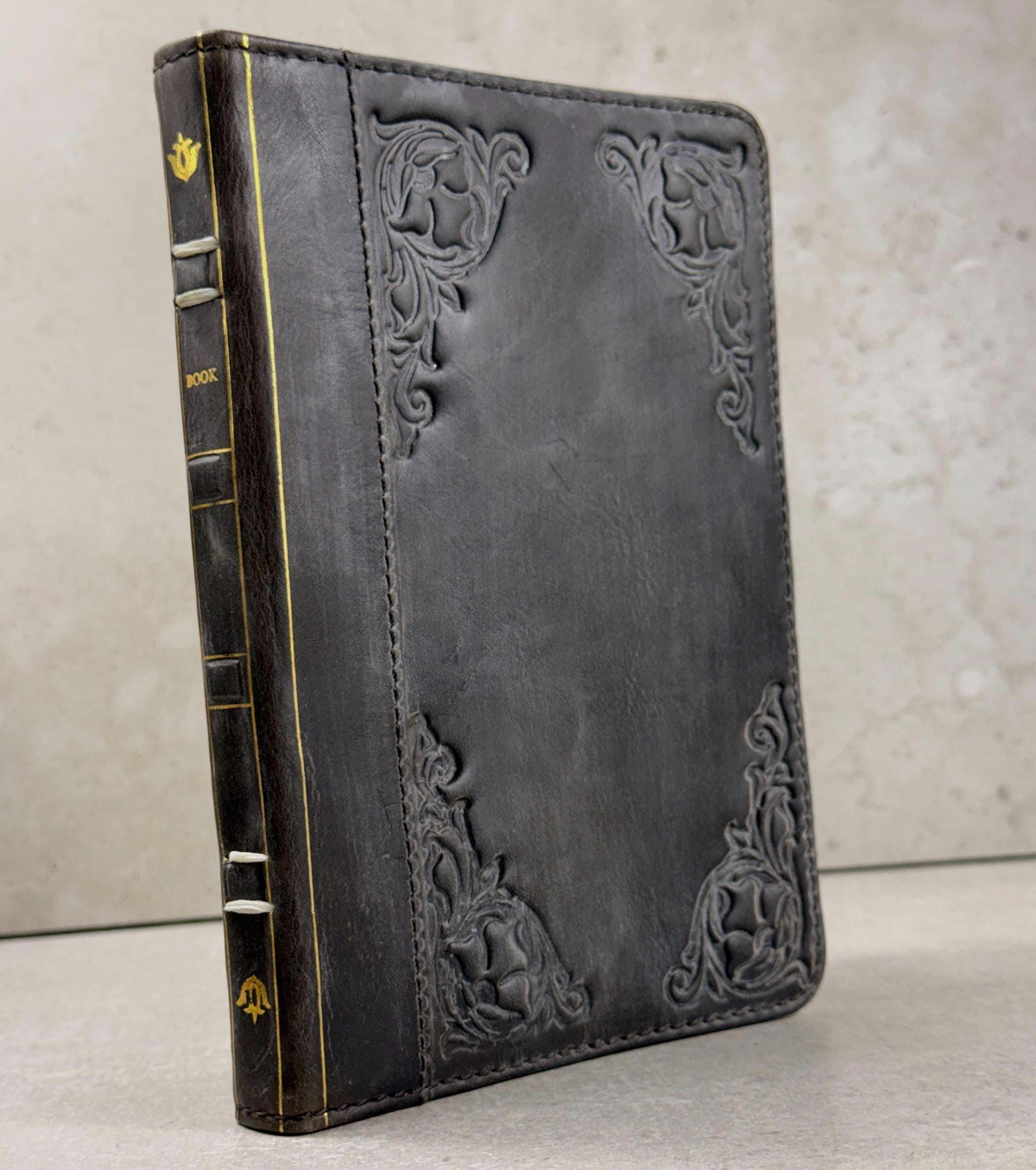 Handmade Leather iPad Cover, Book Style Case with Pen Holder stone polished