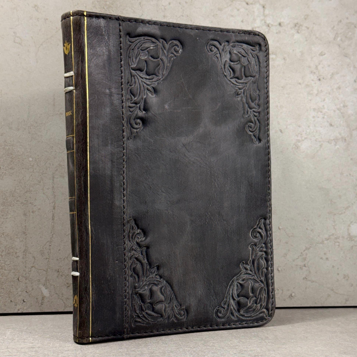 Handmade Leather iPad Cover, Book Style Case with Pen Holder stone polished
