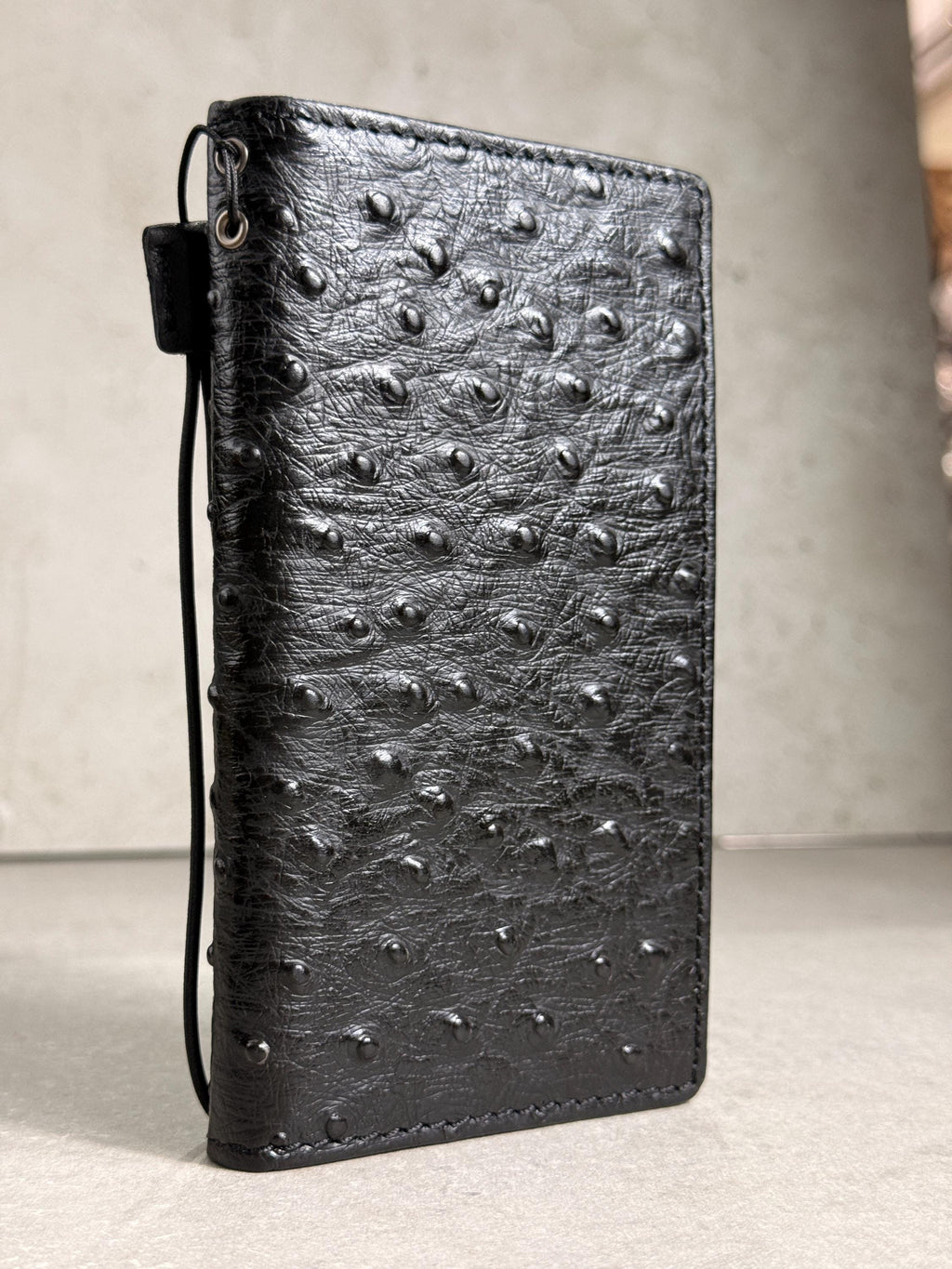 Genuine Leather iPhone Case: Ostrich Pattern, Vintage Book Style, Handcrafted Protection