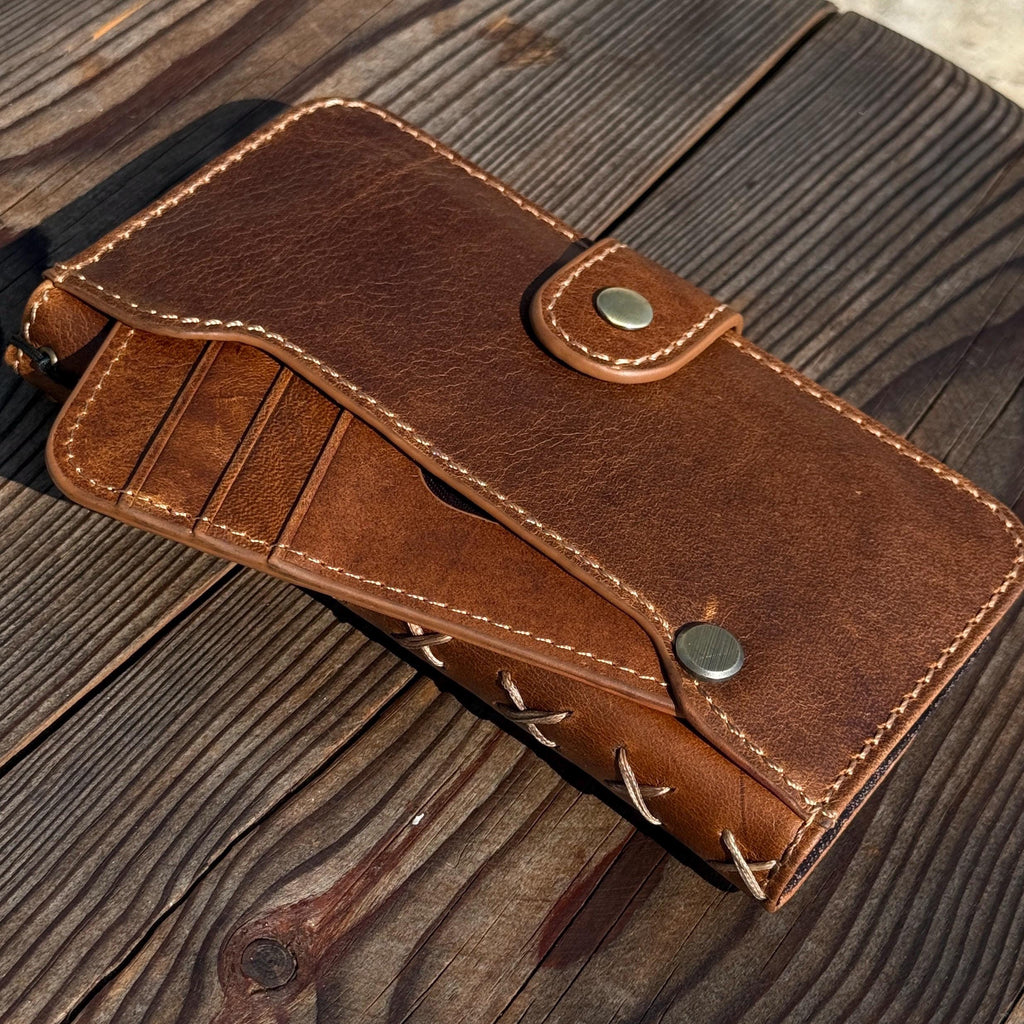 Genuine Leather Wallet Case: Vintage Book Style, Card Slots Motorola