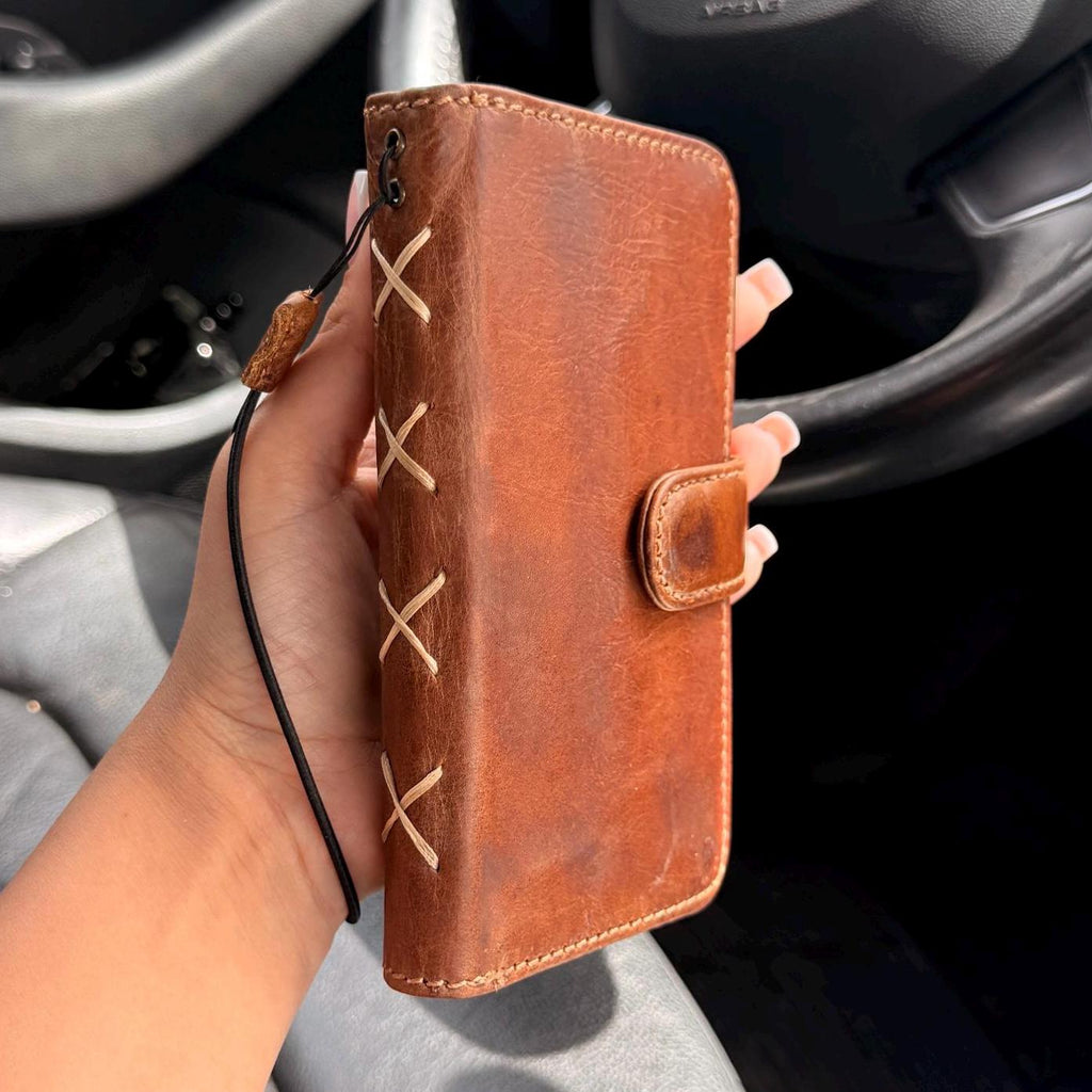 Vintage Leather Wallet Case for iPhone: Book Style, Card Slots