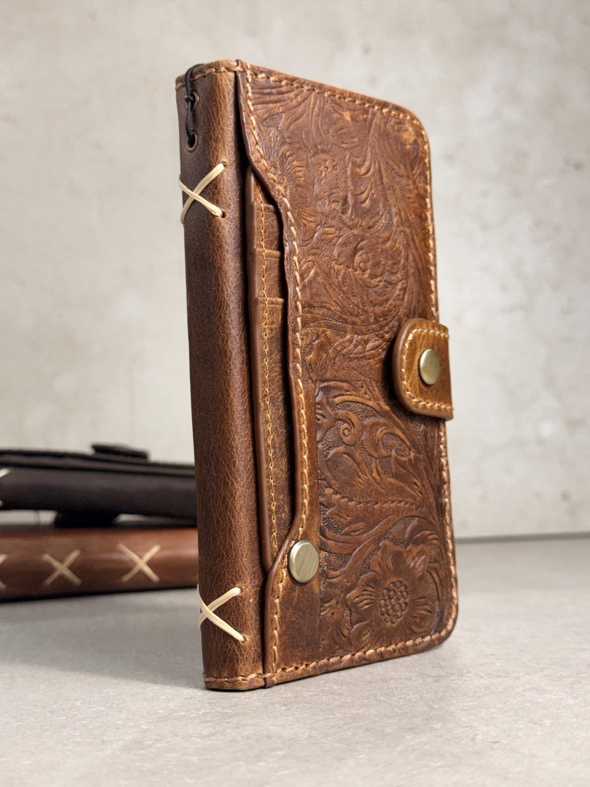Vintage Leather Wallet Case for iPhone: Book Style, Card Slots