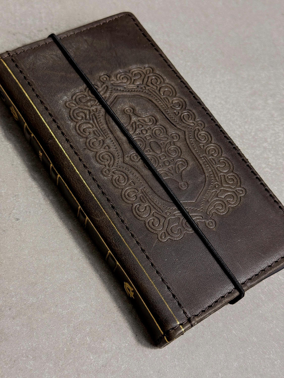 Embossed Leather iPhone Wallet : Vintage Book Style - iPhone 8 to 17 Pro Max