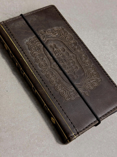Embossed Leather iPhone Wallet : Vintage Book Style - iPhone 8 to 17 Pro Max