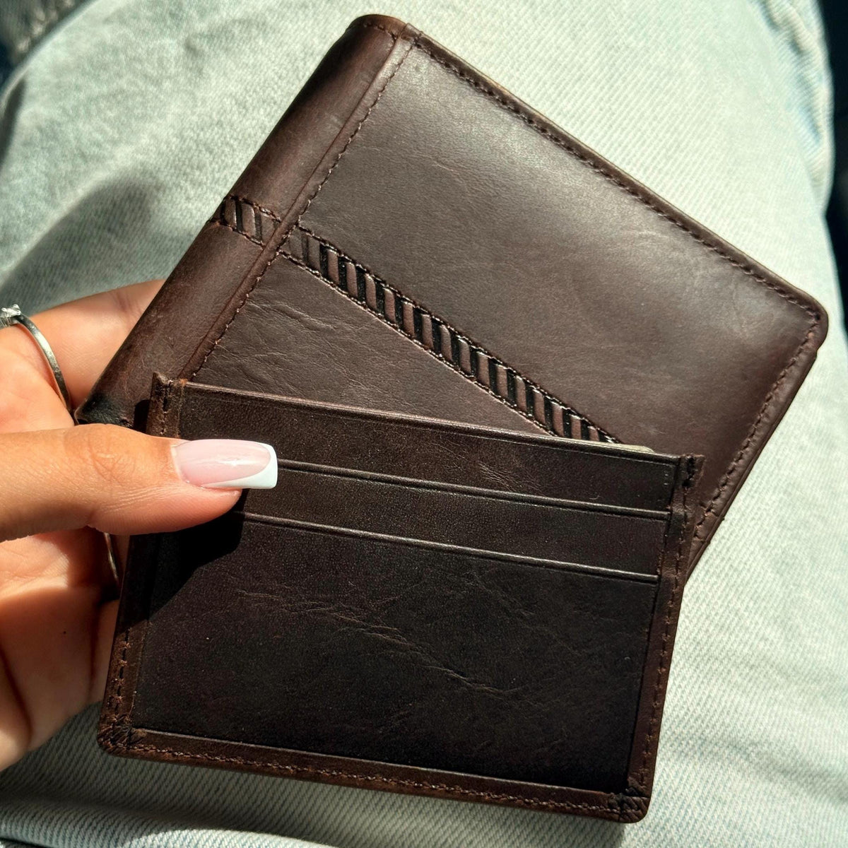 2 in 1 Leather Wallet Slim Removable Card Holder Minimalist Bifold Compact Everyday Wallet