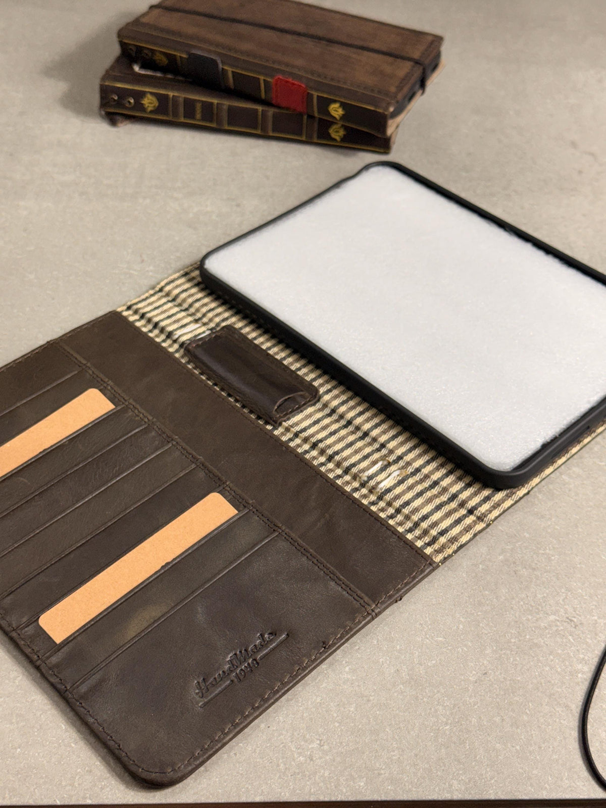Handmade Leather iPad Cover, Book Style Case with Pen Holder