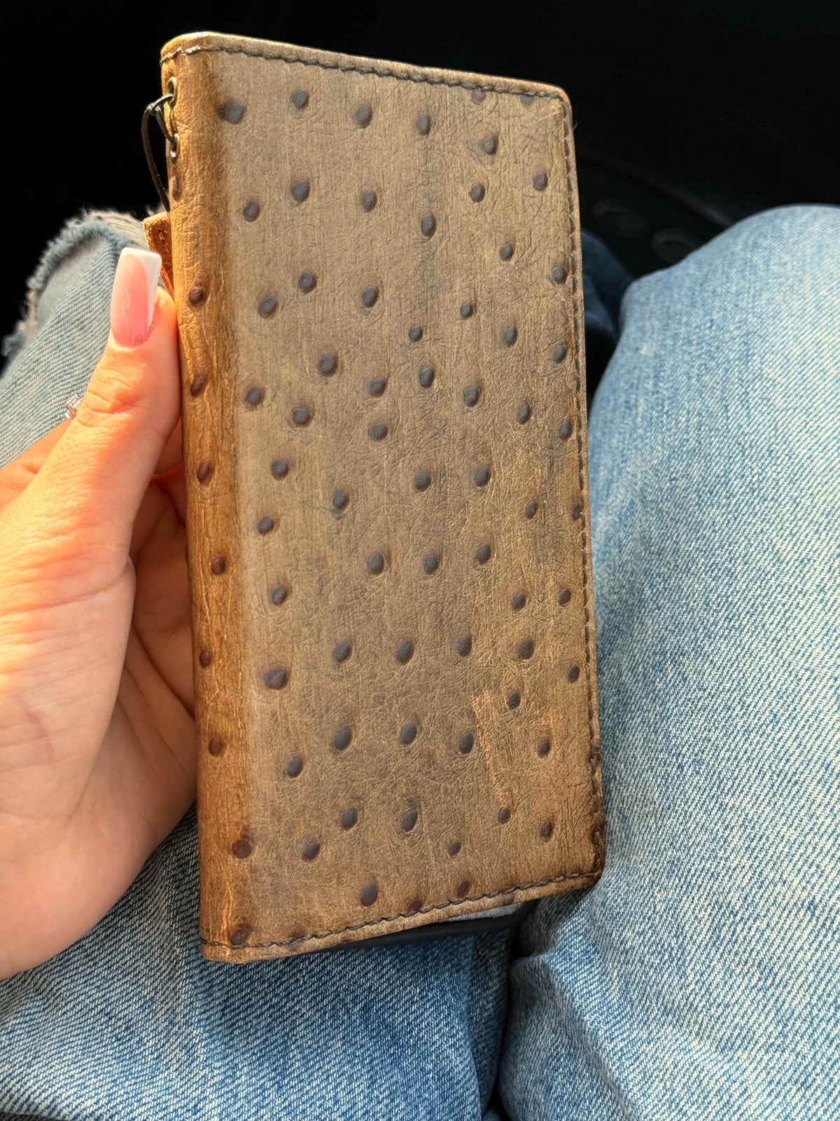 Genuine Leather iPhone Case: Ostrich Pattern, Vintage Book Style, Handcrafted Protection