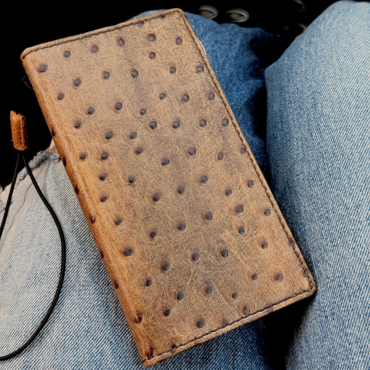 Genuine Leather iPhone Case: Ostrich Pattern, Vintage Book Style, Handcrafted Protection