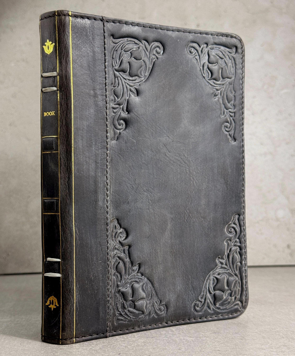Handmade Leather iPad Cover, Book Style Case with Pen Holder stone polished