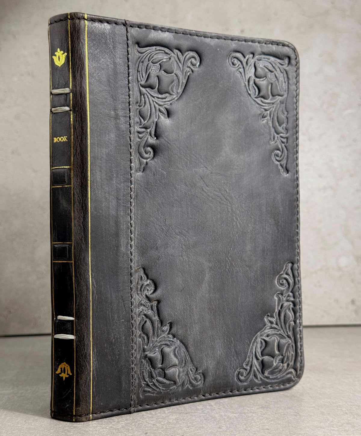 Handmade Leather iPad Cover, Book Style Case with Pen Holder stone polished