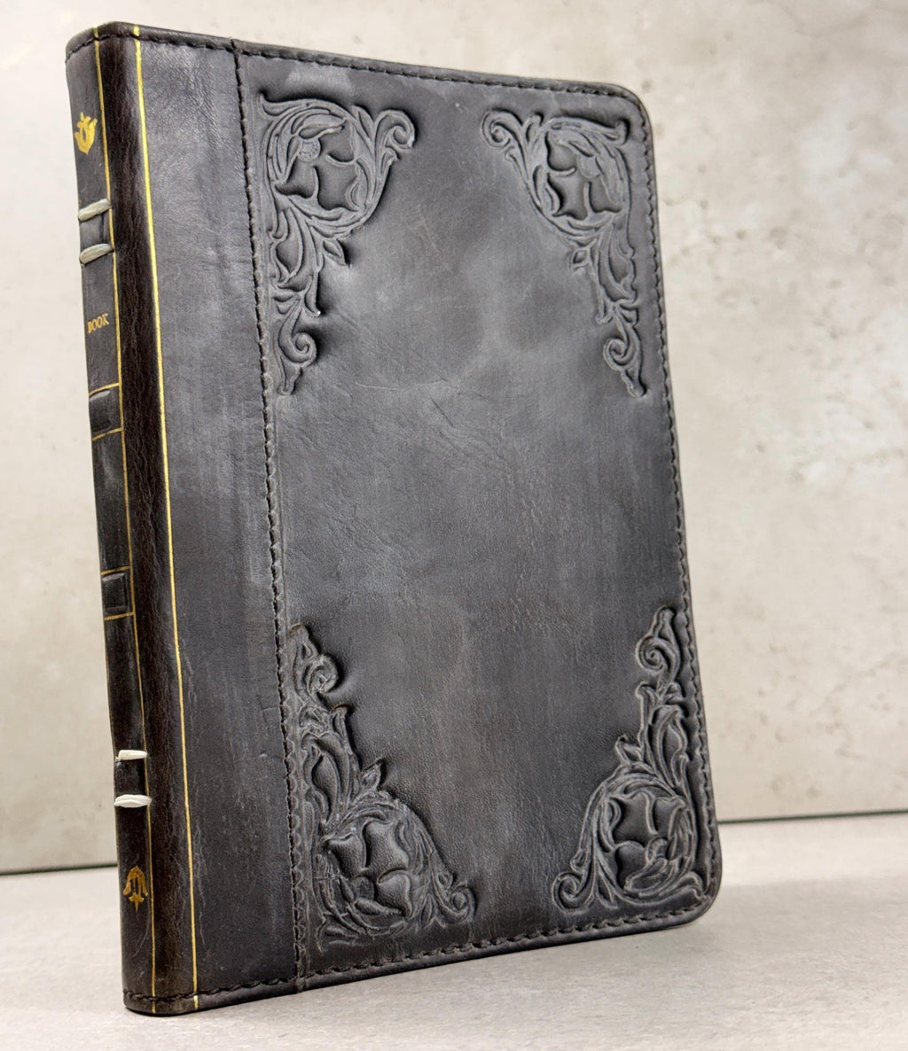 Handmade Leather iPad Cover, Book Style Case with Pen Holder stone polished