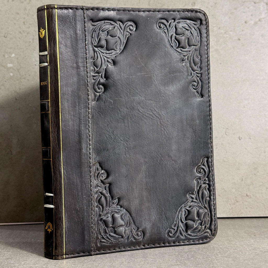 Handmade Leather iPad Cover, Book Style Case with Pen Holder stone polished