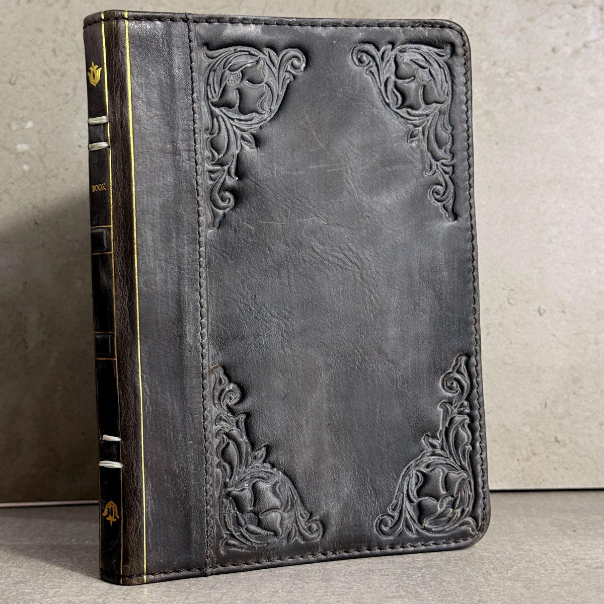 Handmade Leather iPad Cover, Book Style Case with Pen Holder stone polished