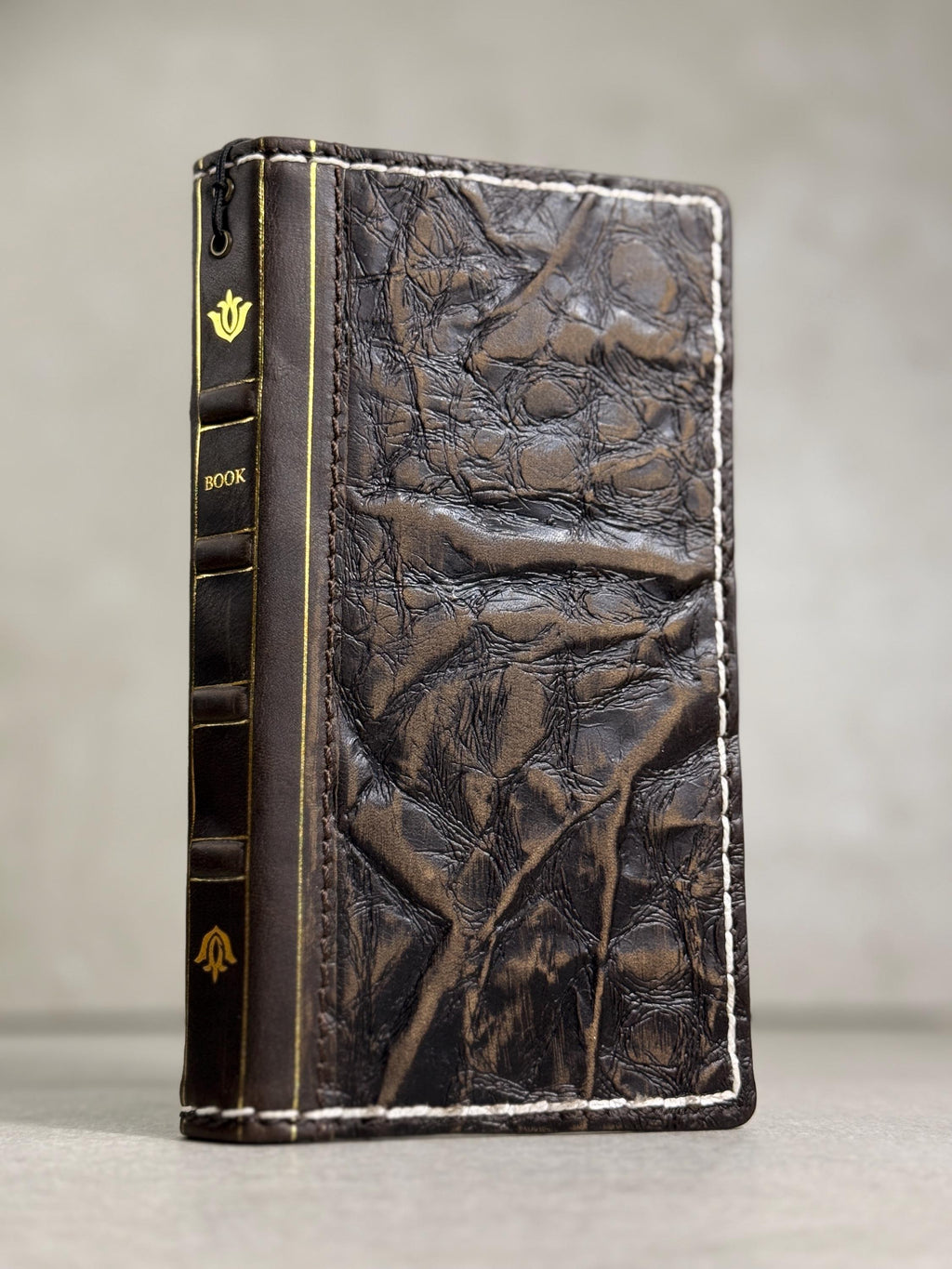 Handmade Leather Book Wallet Case for iPhone: Vintage Style Card Slots