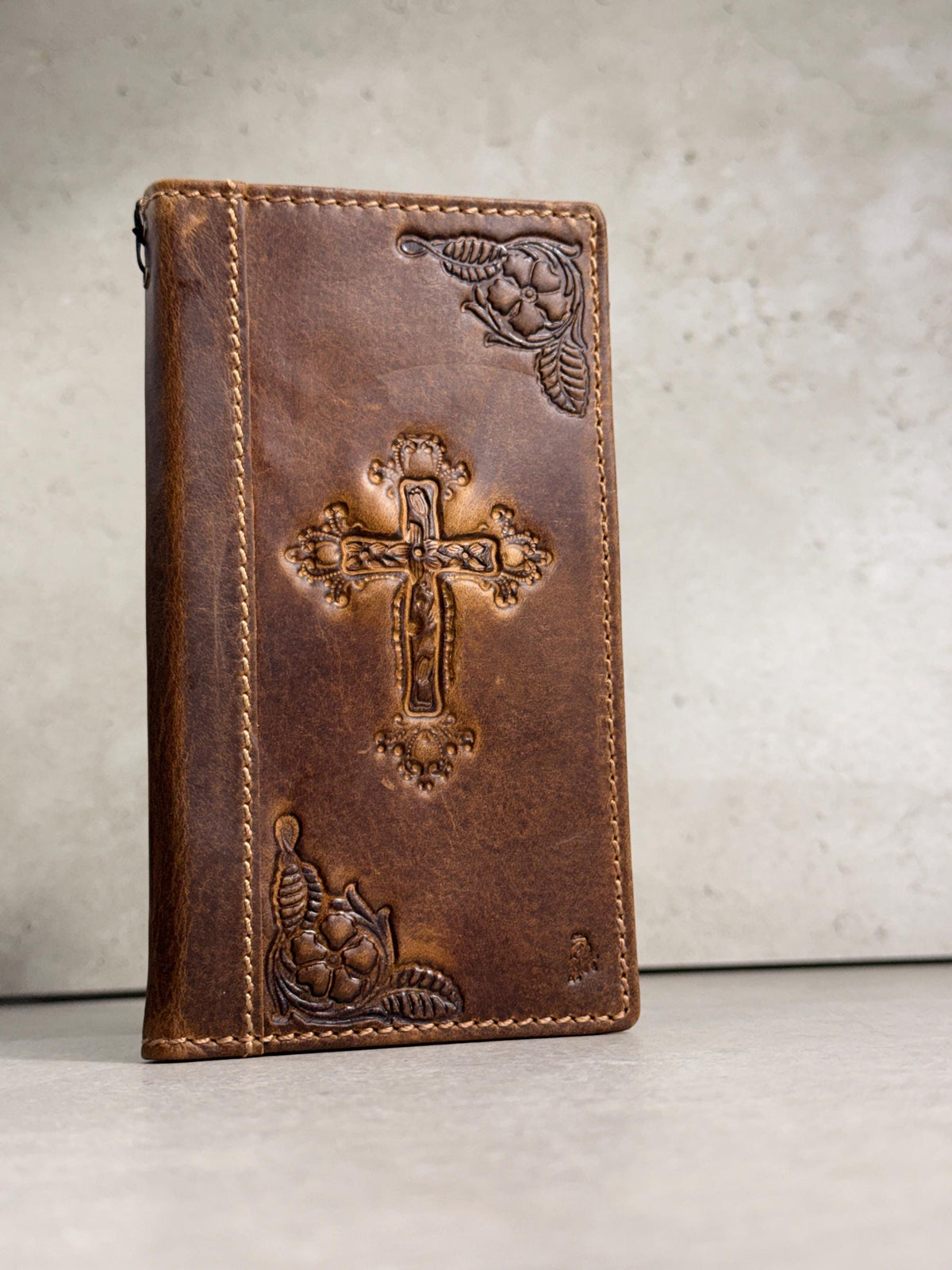 Handmade Leather Galaxy Phone Case: Jesus Cross Wallet, Wireless Charge