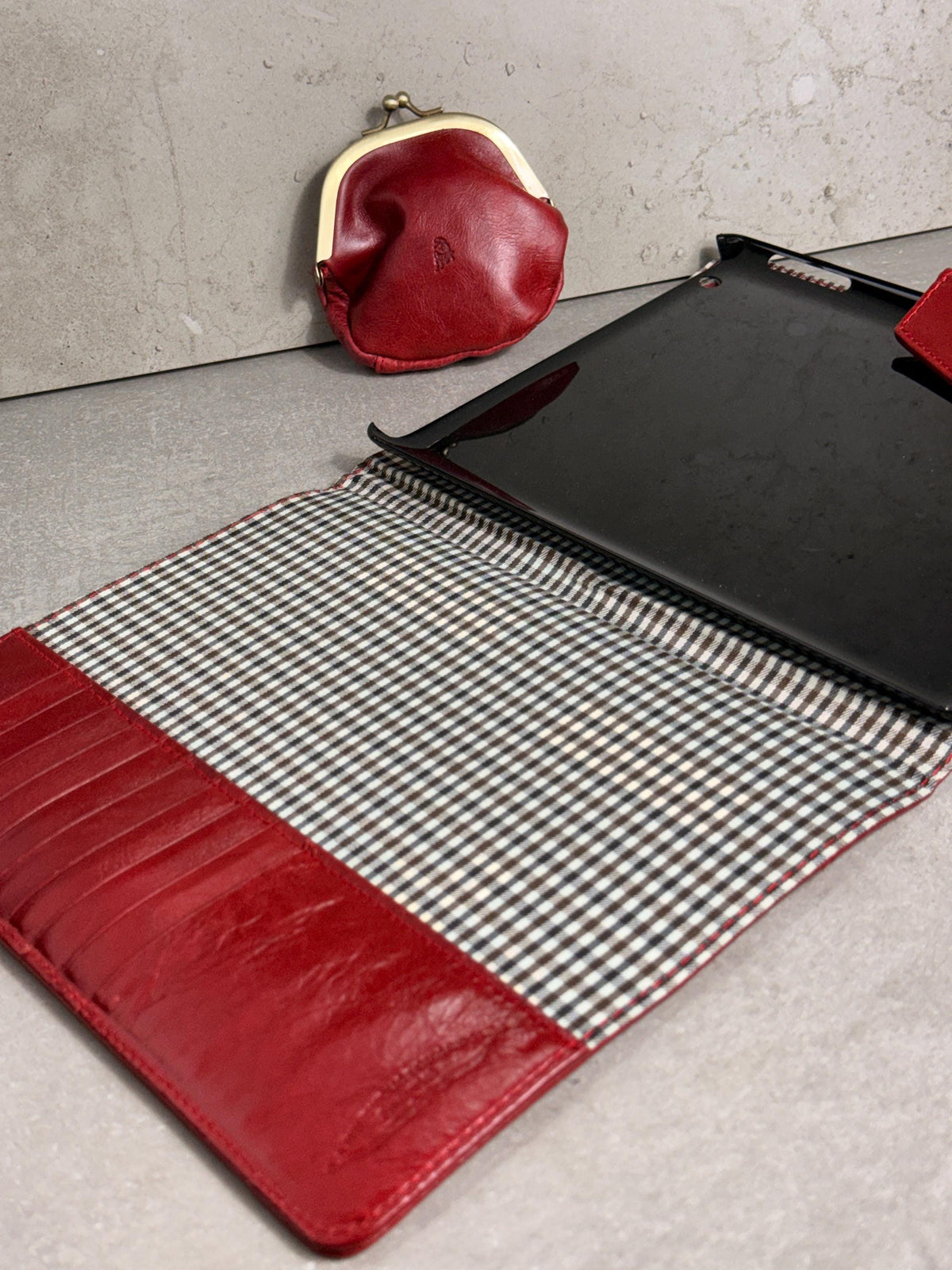Genuine Leather iPad Pro Case: Slim Red Magnetic Cover with Card Slots
