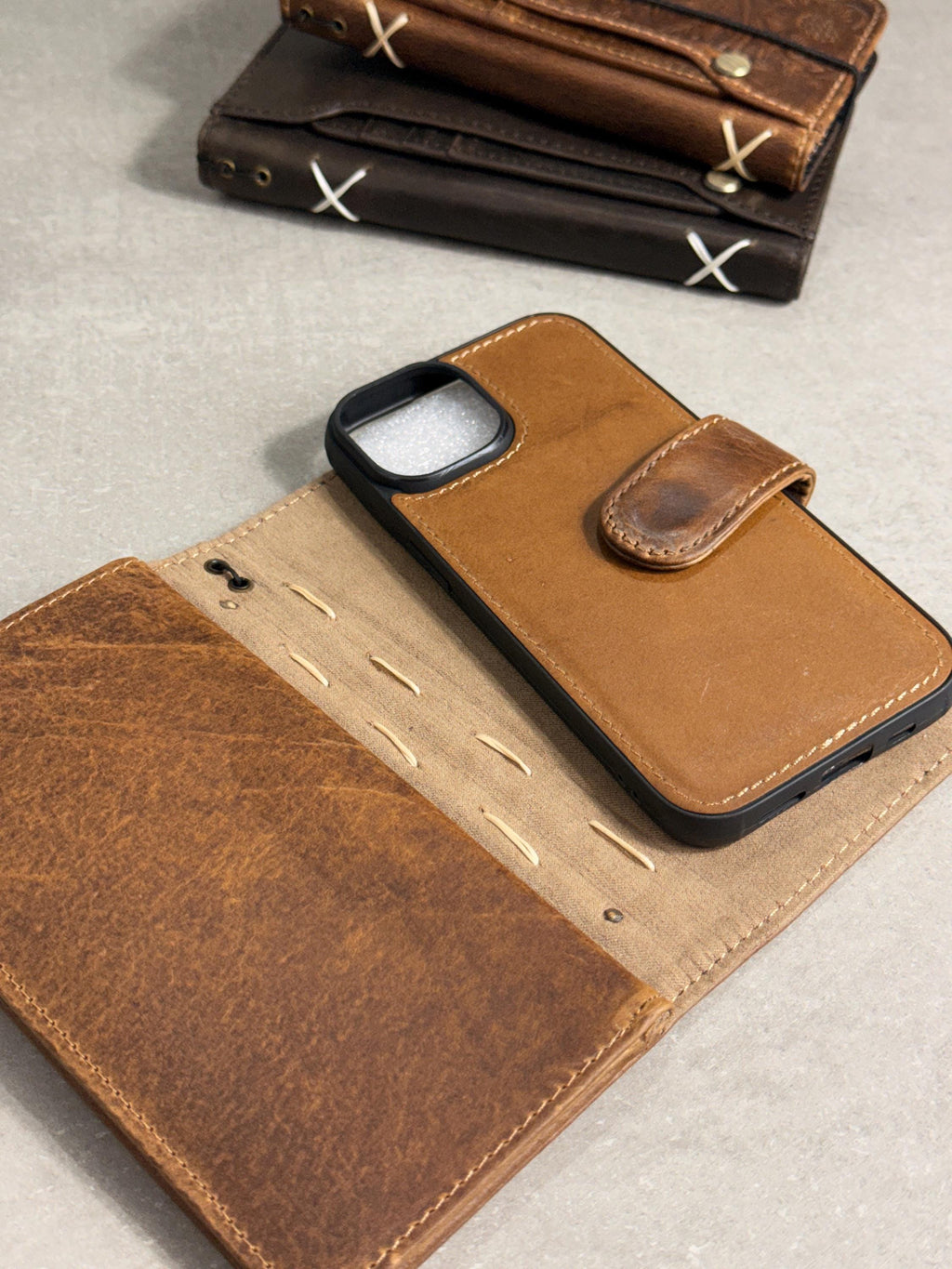Vintage Leather Wallet Case for iPhone: Book Style, Card Slots