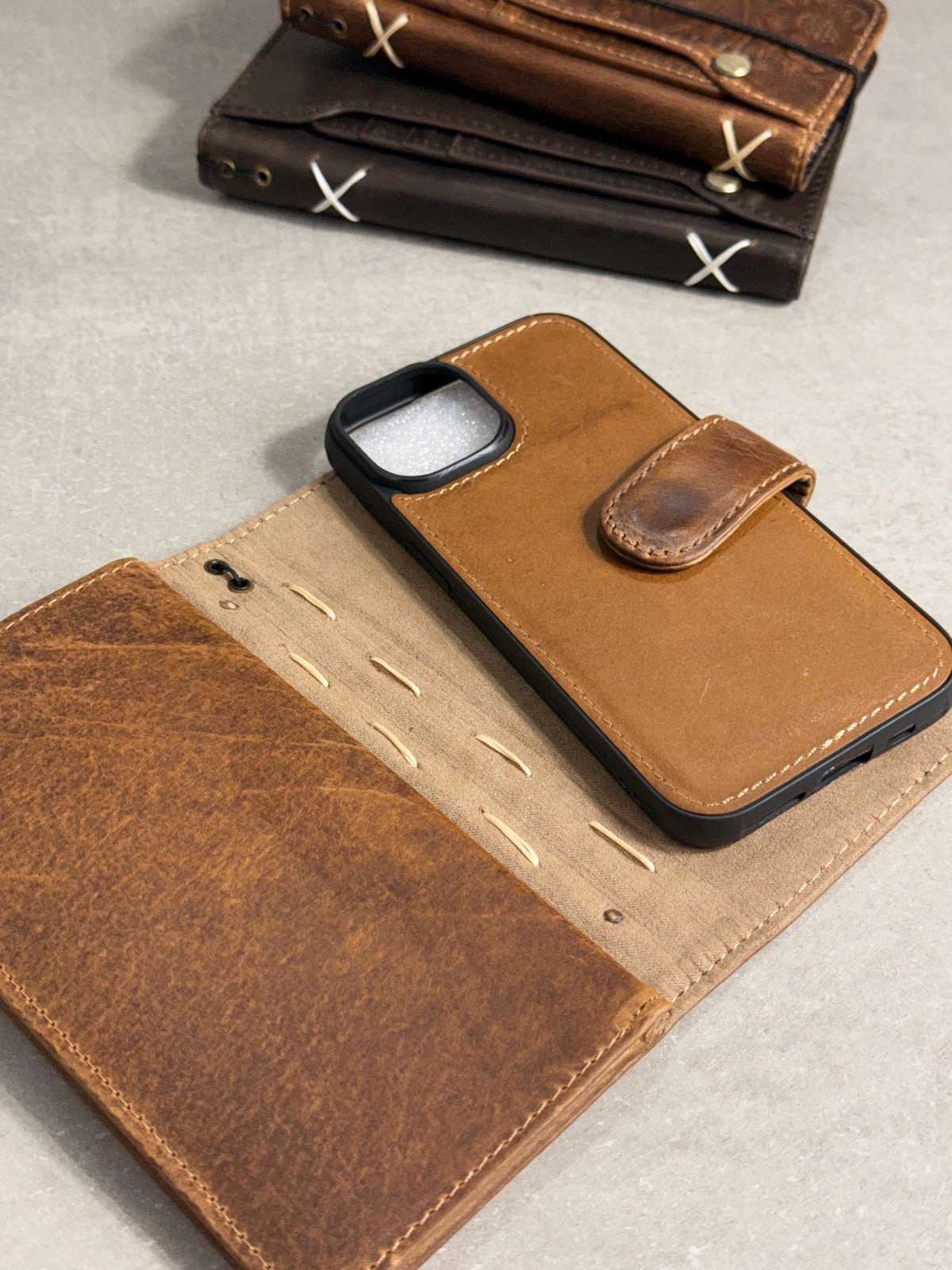 Vintage Leather Wallet Case for iPhone: Book Style, Card Slots
