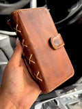 Vintage Leather Wallet Case for iPhone: Book Style, Card Slots