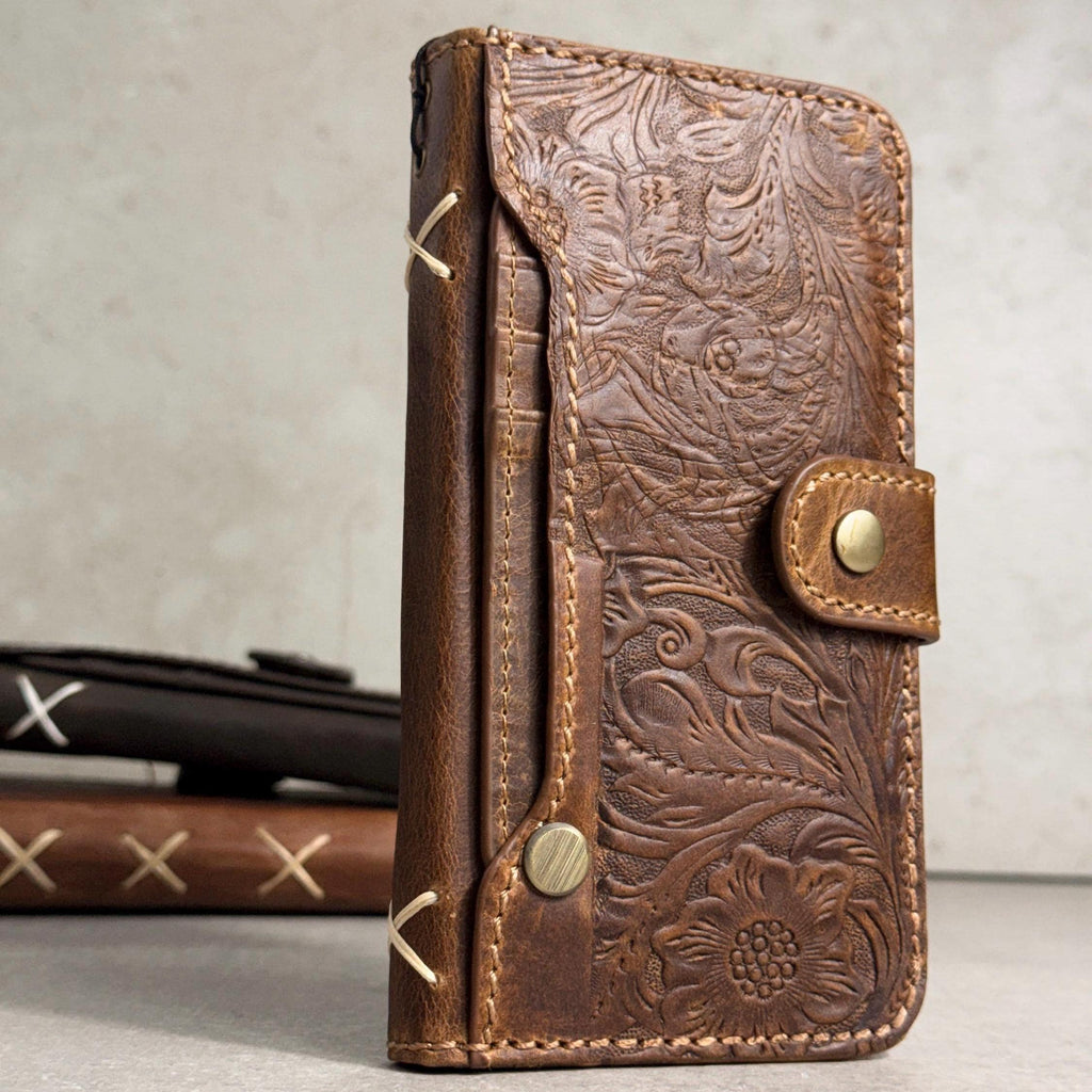 Vintage Leather Wallet Case for iPhone: Book Style, Card Slots