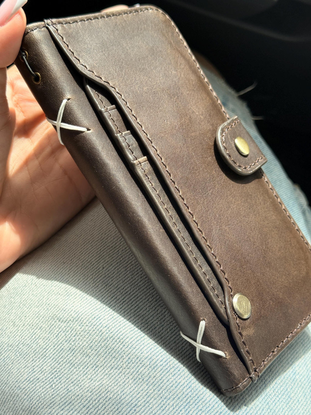 Genuine Leather fo OnePlus 15 12 12R Case Wallet Handmade Wireless Luxury oiled Ar