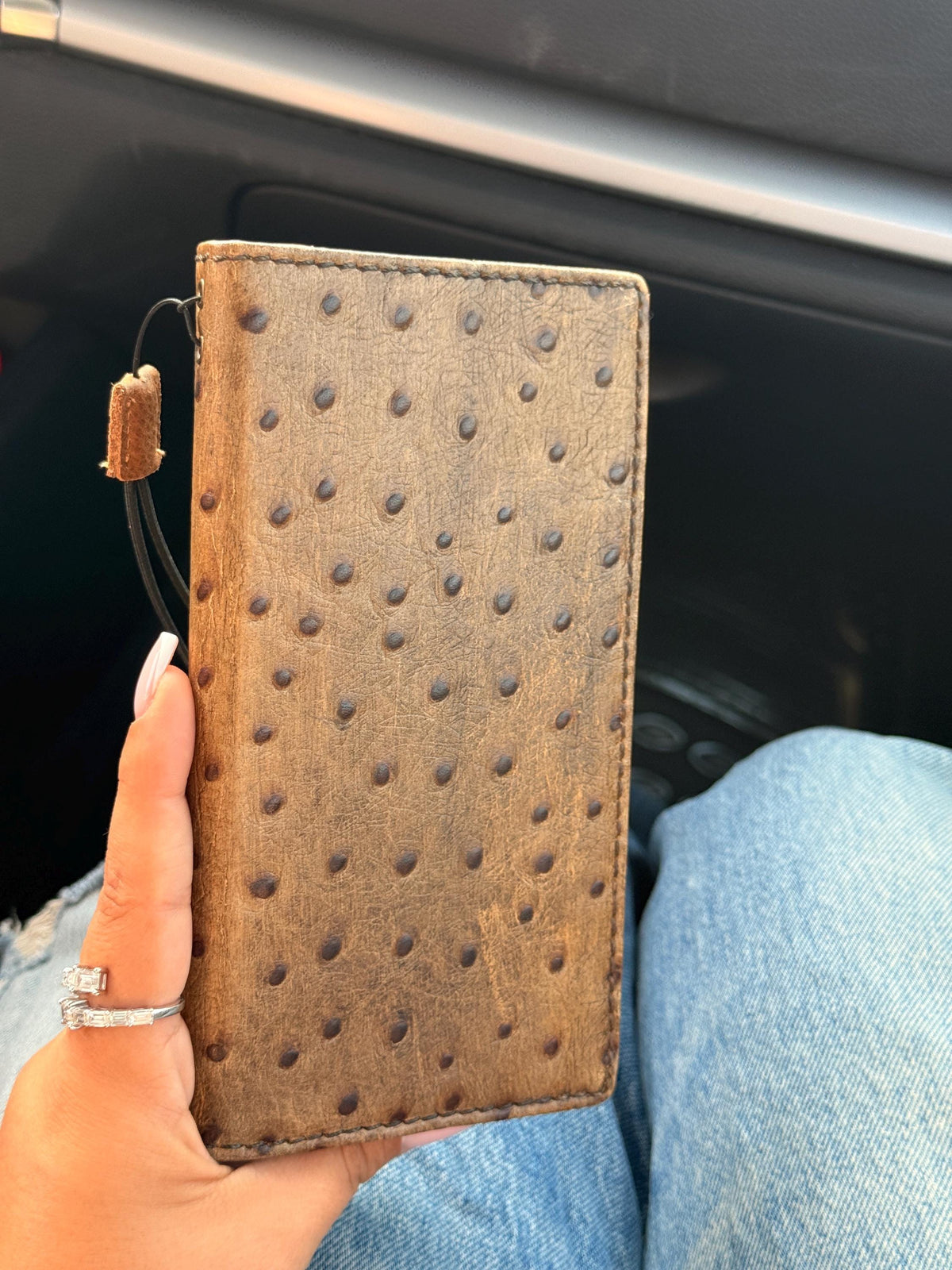 Genuine Leather iPhone Case: Ostrich Pattern, Vintage Book Style, Handcrafted Protection