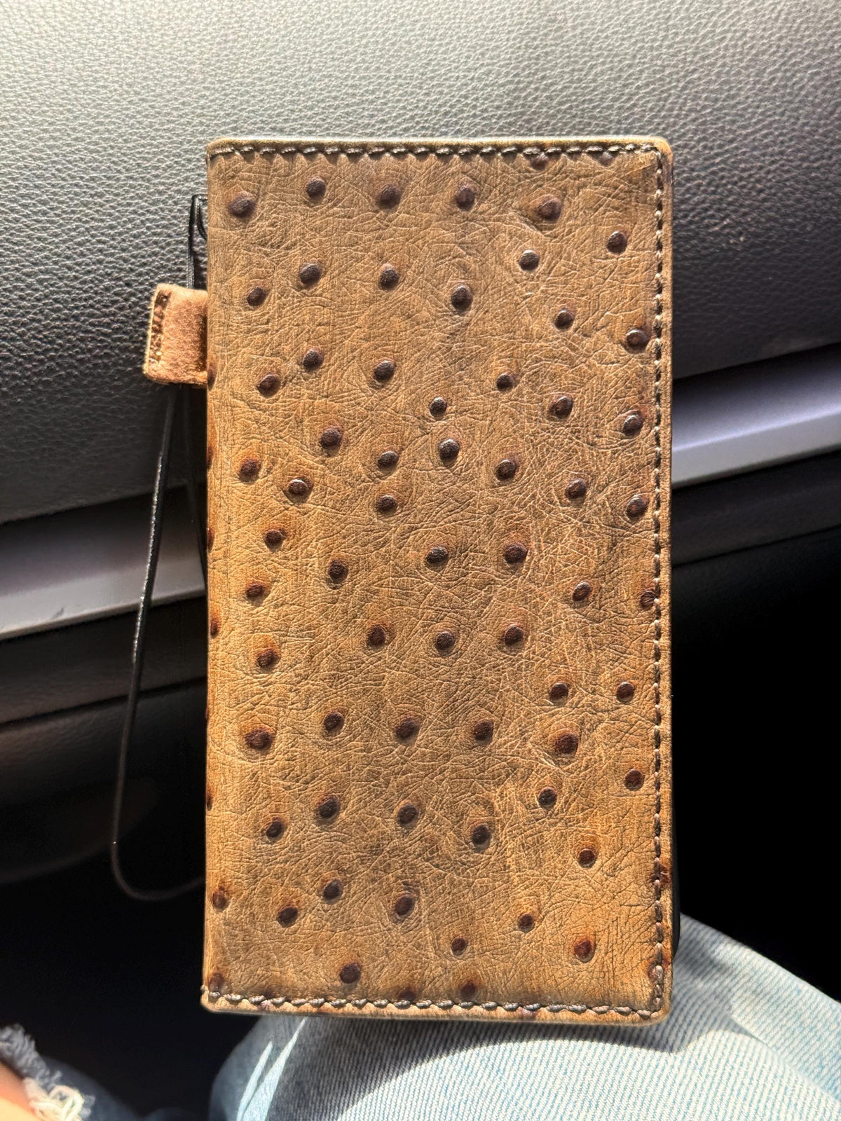 Genuine Leather iPhone Case: Ostrich Pattern, Vintage Book Style, Handcrafted Protection