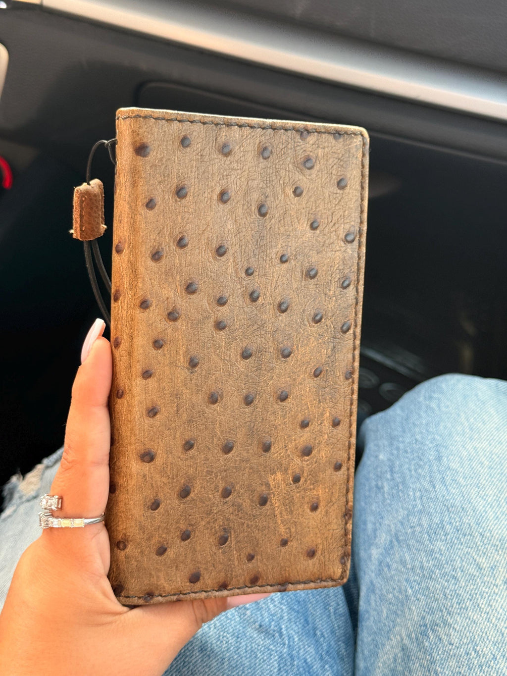 Genuine Leather iPhone Case: Ostrich Pattern, Vintage Book Style, Handcrafted Protection