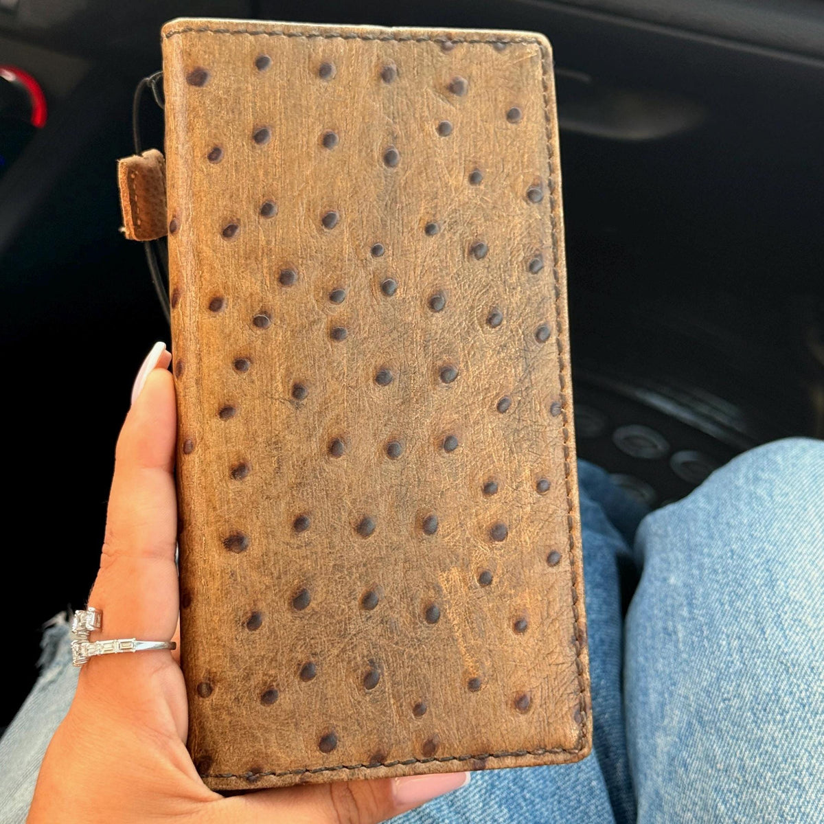 Genuine Leather iPhone Case: Ostrich Pattern, Vintage Book Style, Handcrafted Protection