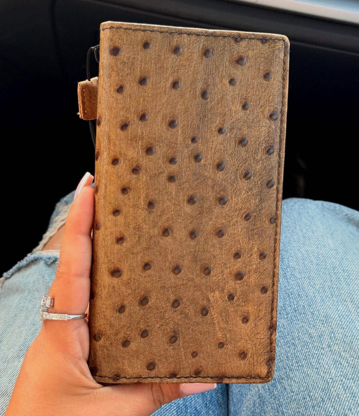 Genuine Leather iPhone Case: Ostrich Pattern, Vintage Book Style, Handcrafted Protection