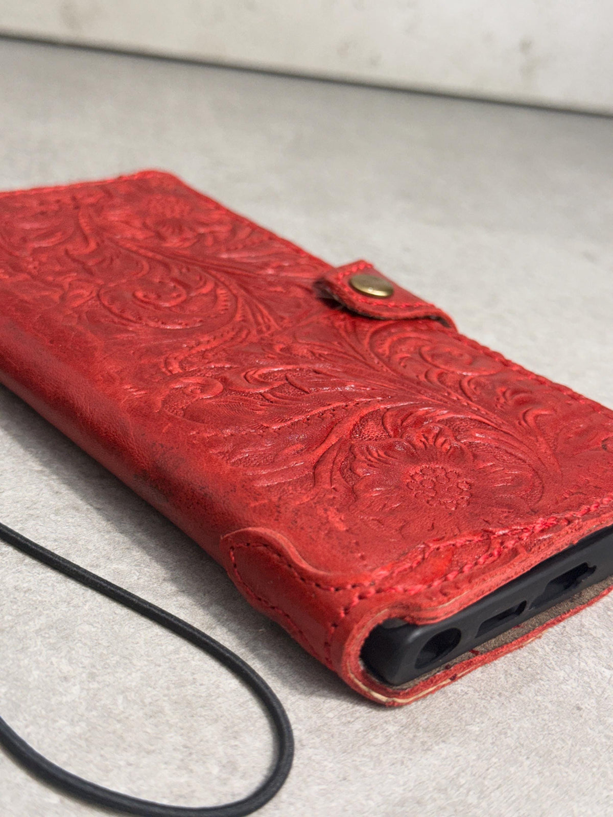 Handmade Embossed Leather Wallet Case, Galaxy S21-S26 Ultra, Card Slots (Book Design)