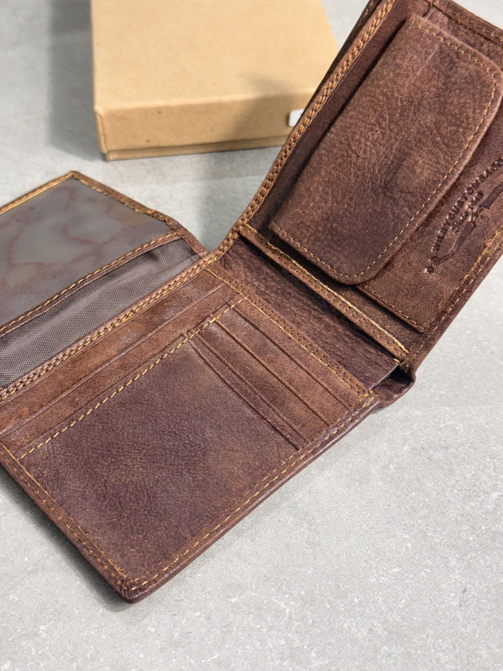 Leather wallet card slots  bill compartments thin design Hand-Stitched  Davidov art
