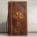 Handmade Leather iPhone Wallet Case: Vintage Stamped Cross Design
