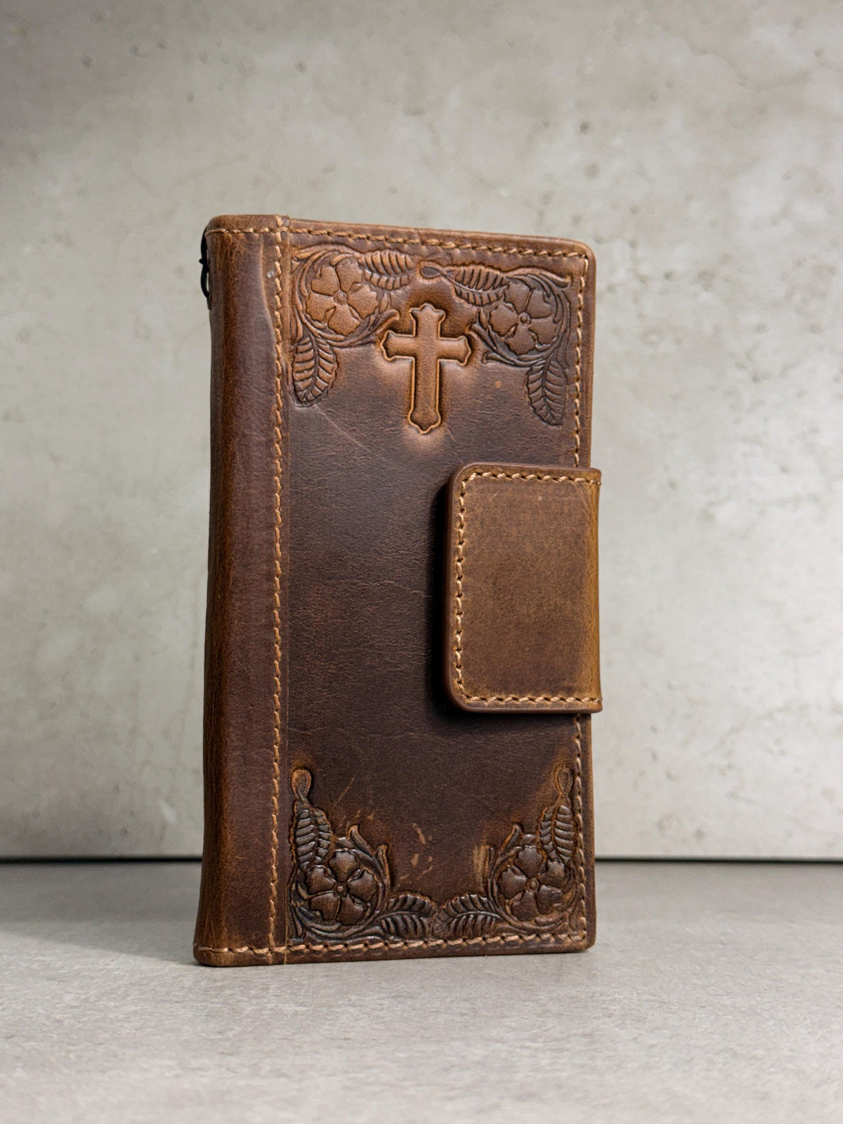 Handmade Leather Galaxy Phone Case: Jesus Cross Wallet, Wireless Charge