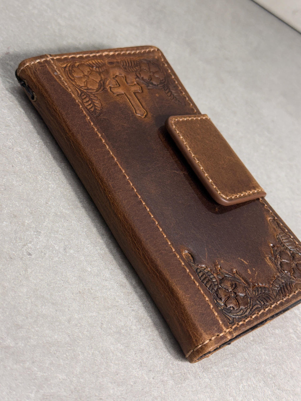 Embossed Leather Wallet Case for Google Pixel: Vintage Art Design