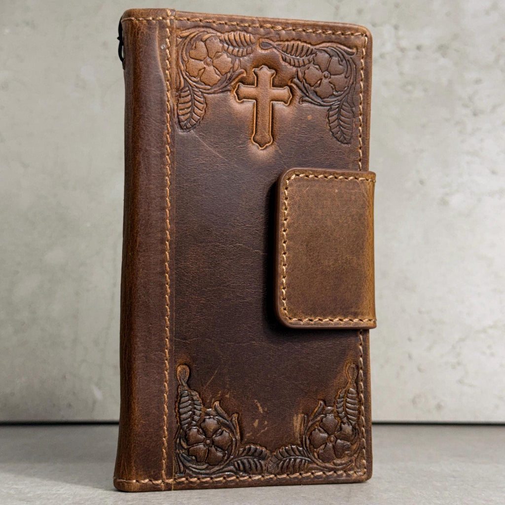 Embossed Leather Wallet Case for Google Pixel: Vintage Art Design