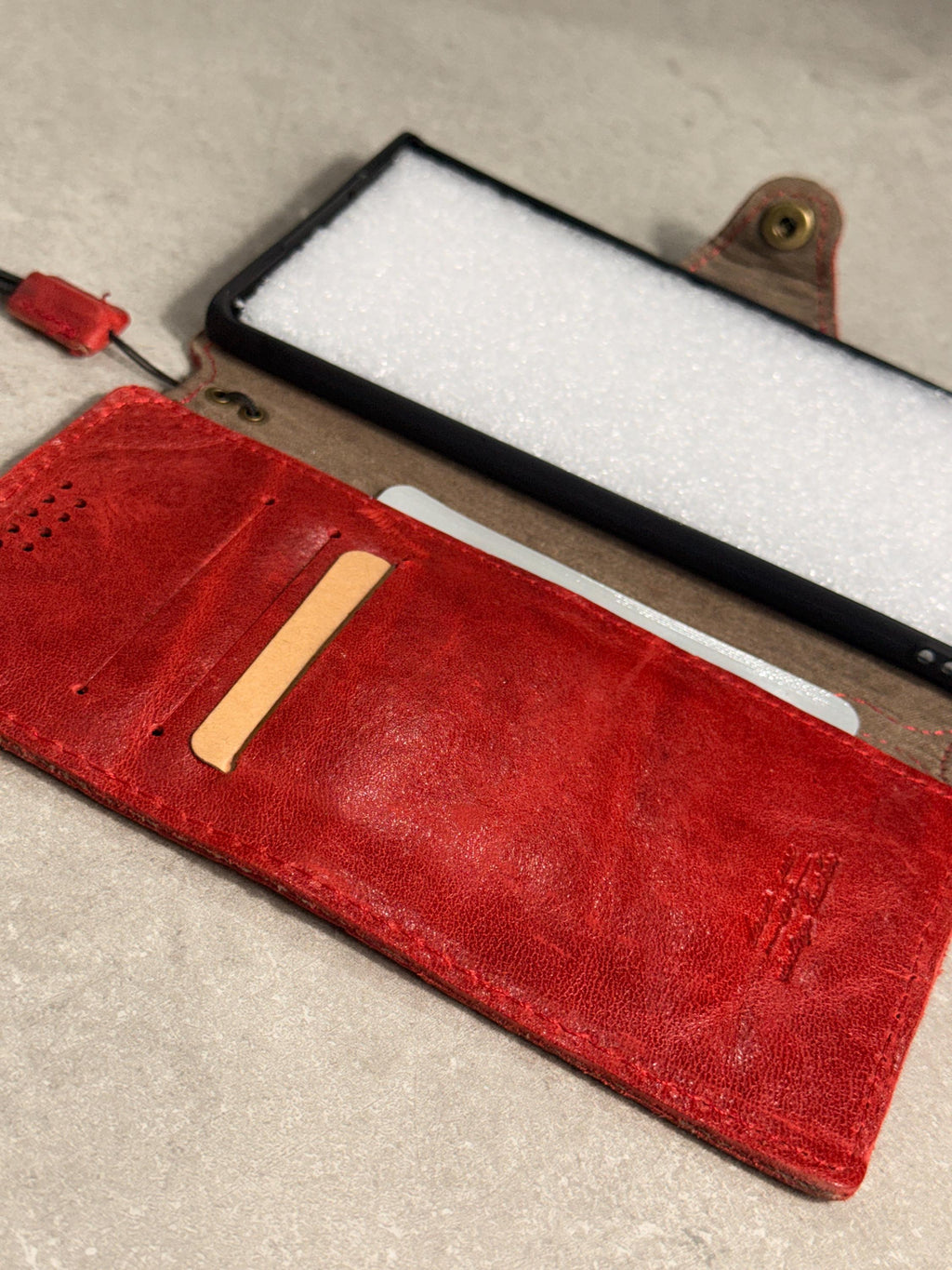 Red Embossed Leather Phone Case & Coin Purse Set | Floral Wallet, Gift for Her
