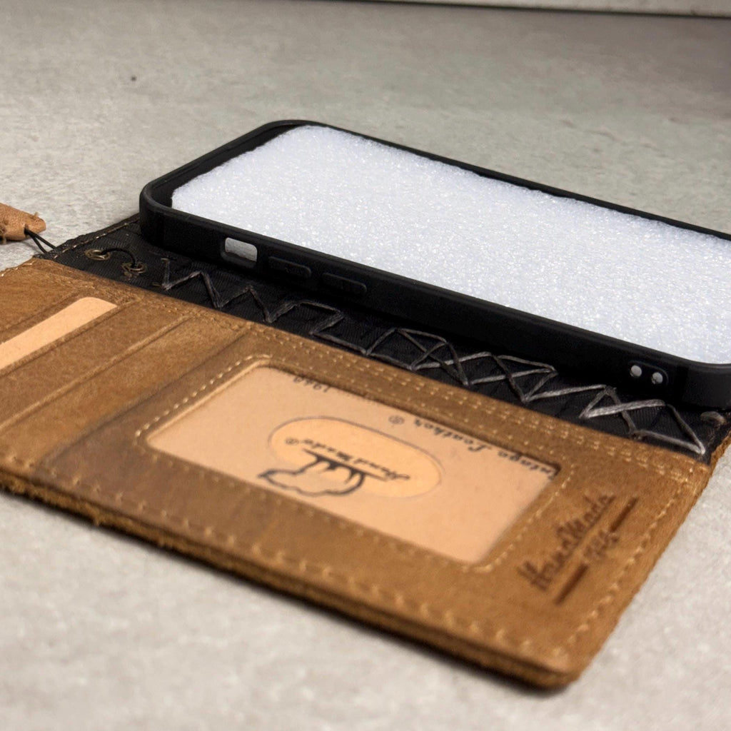 Handmade Leather Wallet Case for OnePlus: Wireless Charge, Card Slots